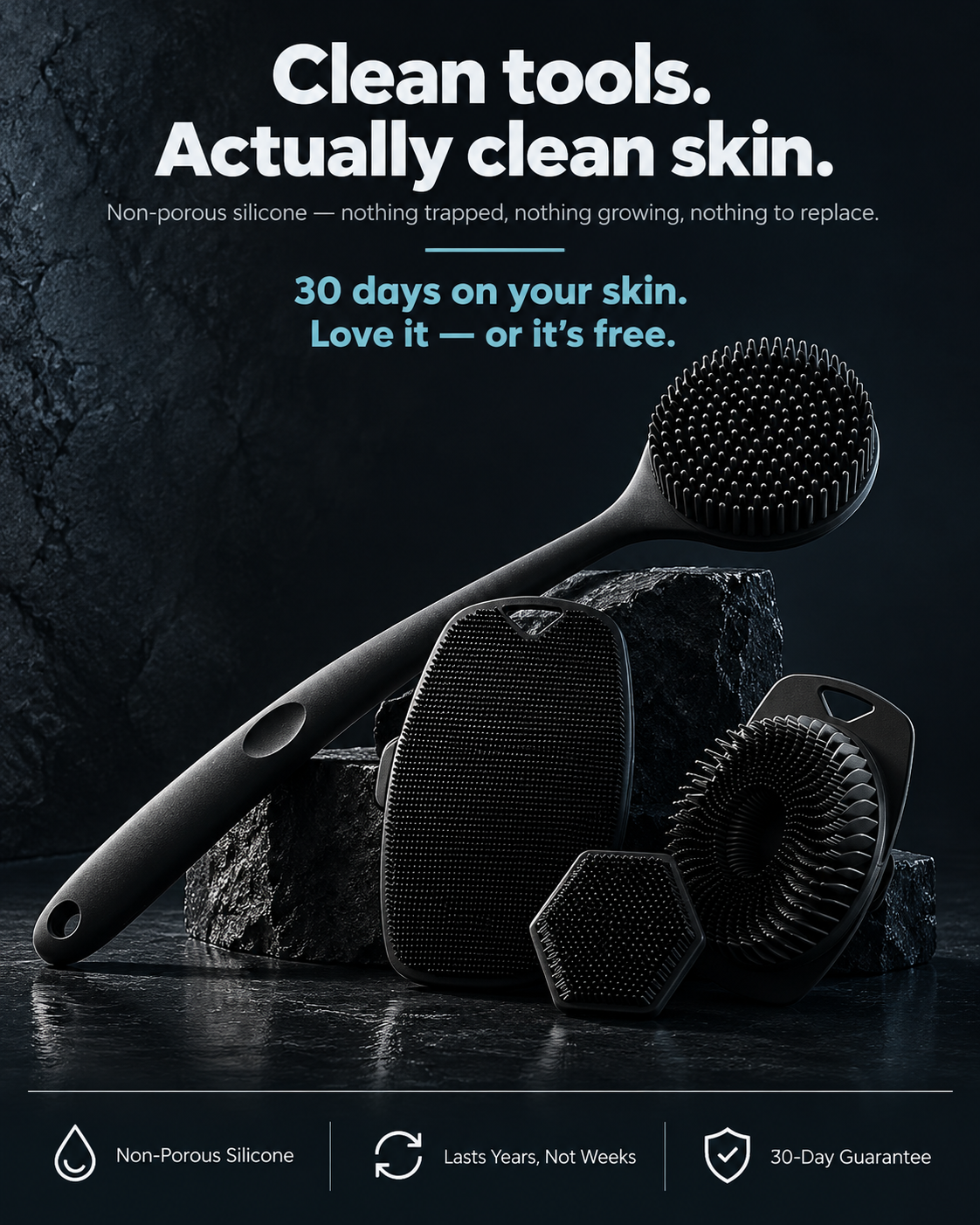 Silicone Back Scrubber for Shower - 4 Pcs Short Handle Body Brush Set, Double-Sided Exfoliating and Massage, Soft Bristles Rich