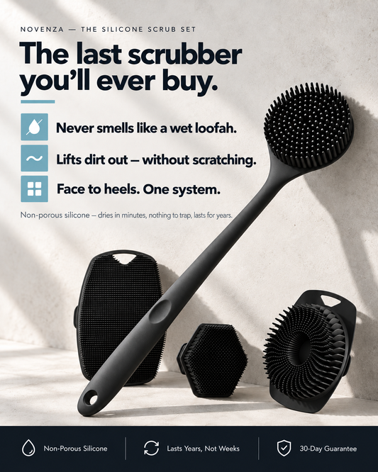 Silicone Back Scrubber for Shower - 4 Pcs Short Handle Body Brush Set, Double-Sided Exfoliating and Massage, Soft Bristles Rich